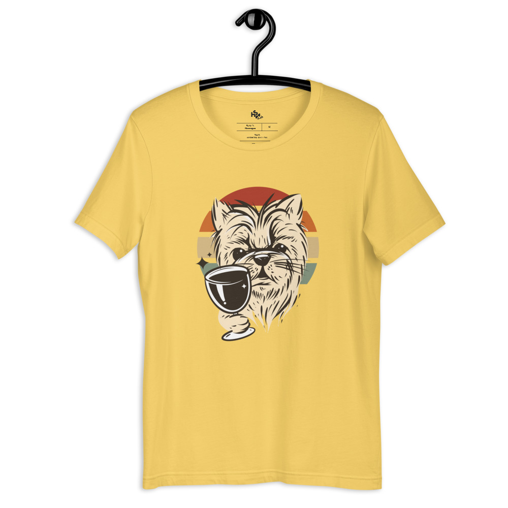 Dog drinking wine retro design